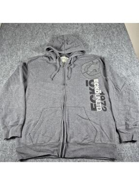 Ecko Unltd Hoodie Sweatshirt Mens 2XL Gray Full Zip Graphic Rhino Big Logo Front